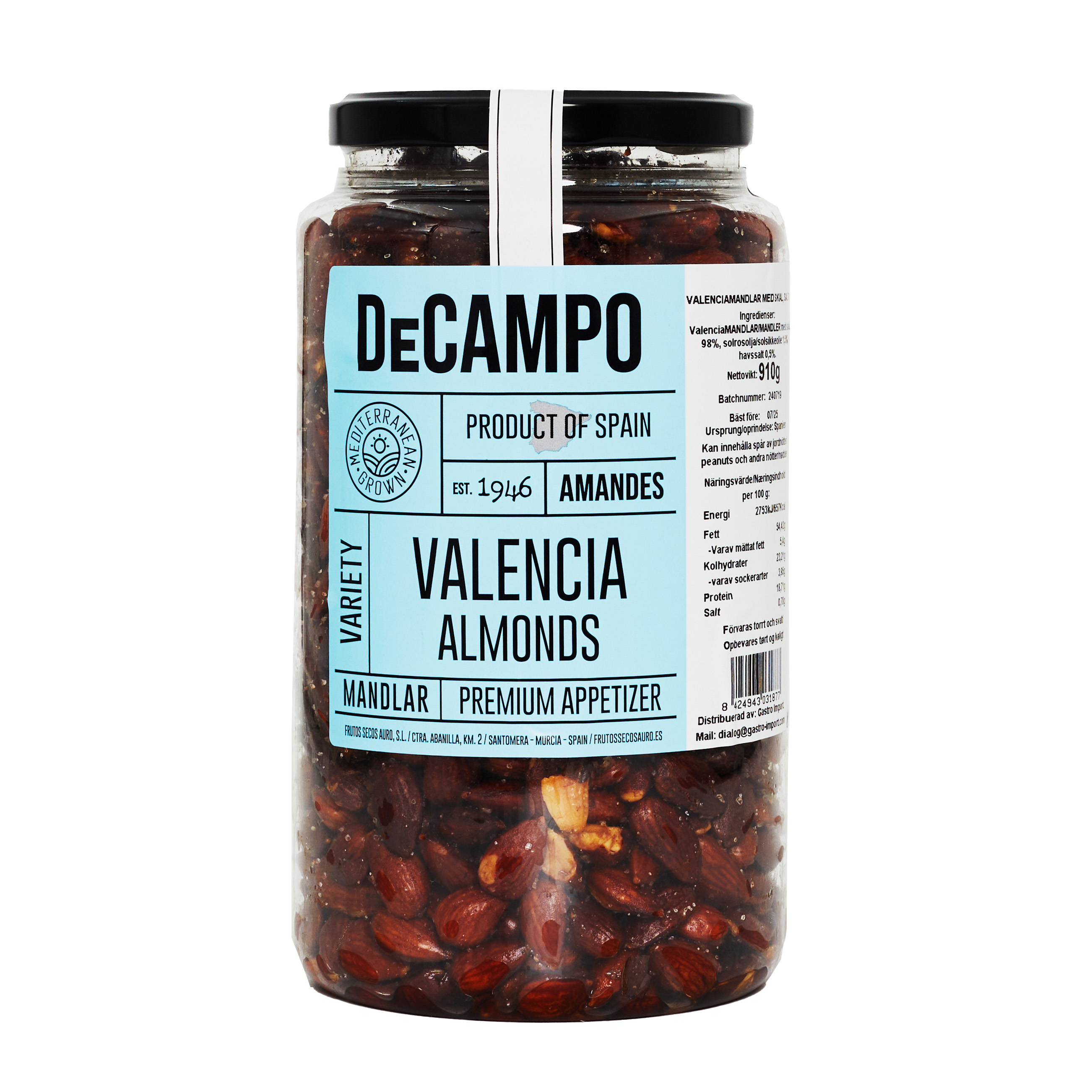 Valencia mandler med skind, saltet 910 g