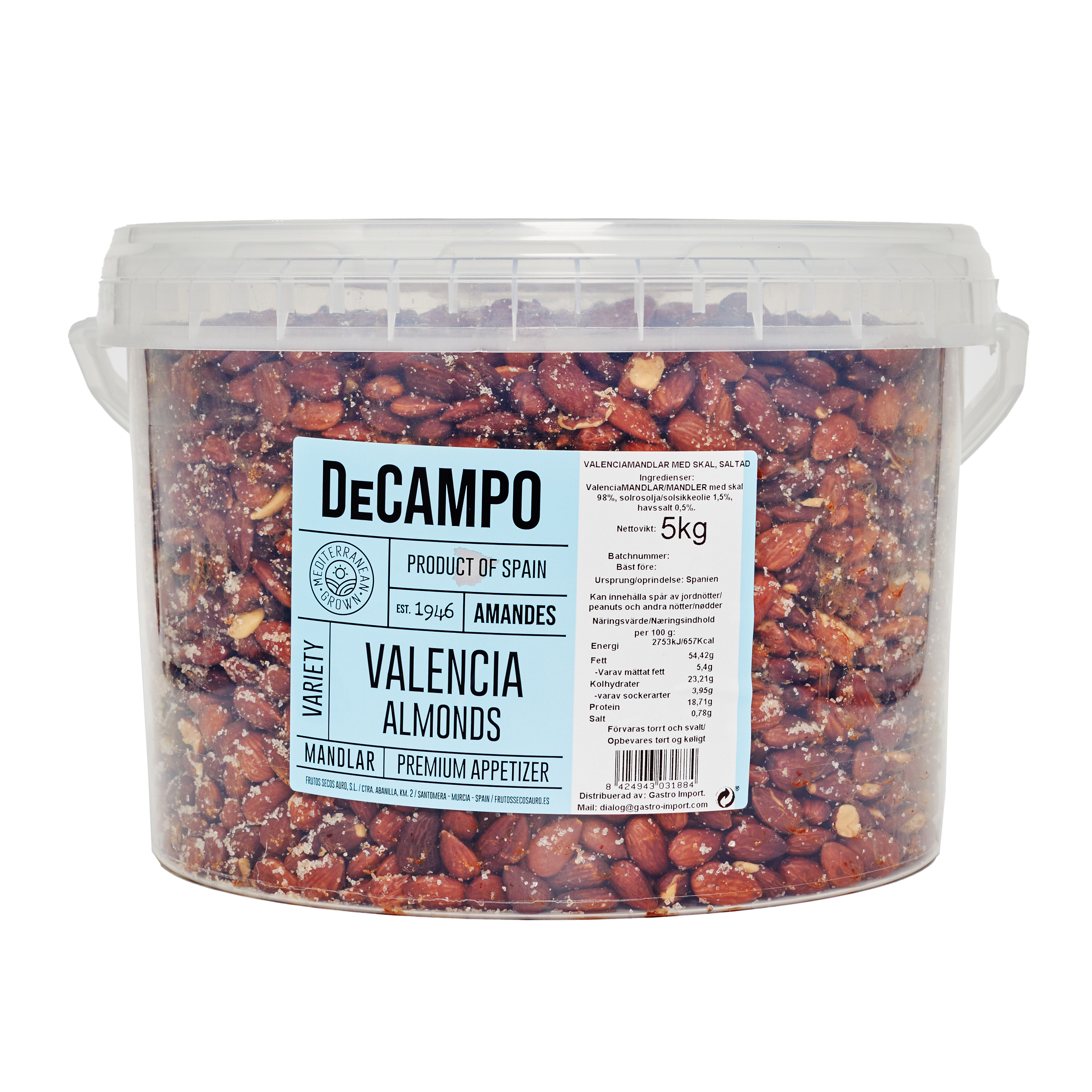 Valencia mandler med skind, saltet 5 kg